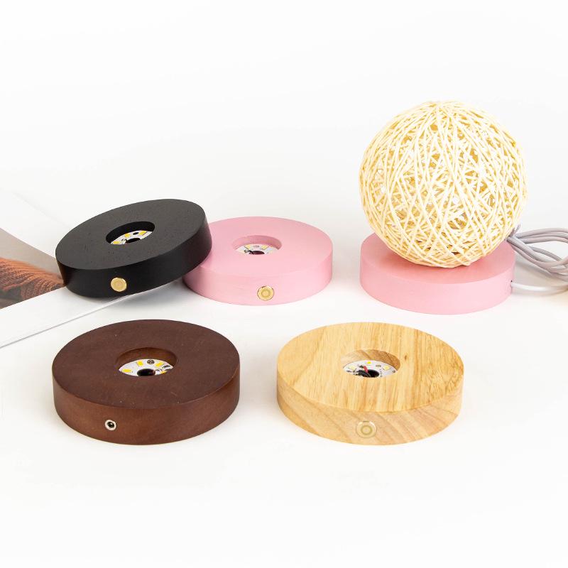 Rechargeable Luminous Night Light with Seven-Color Crystal Ball on Wood Base