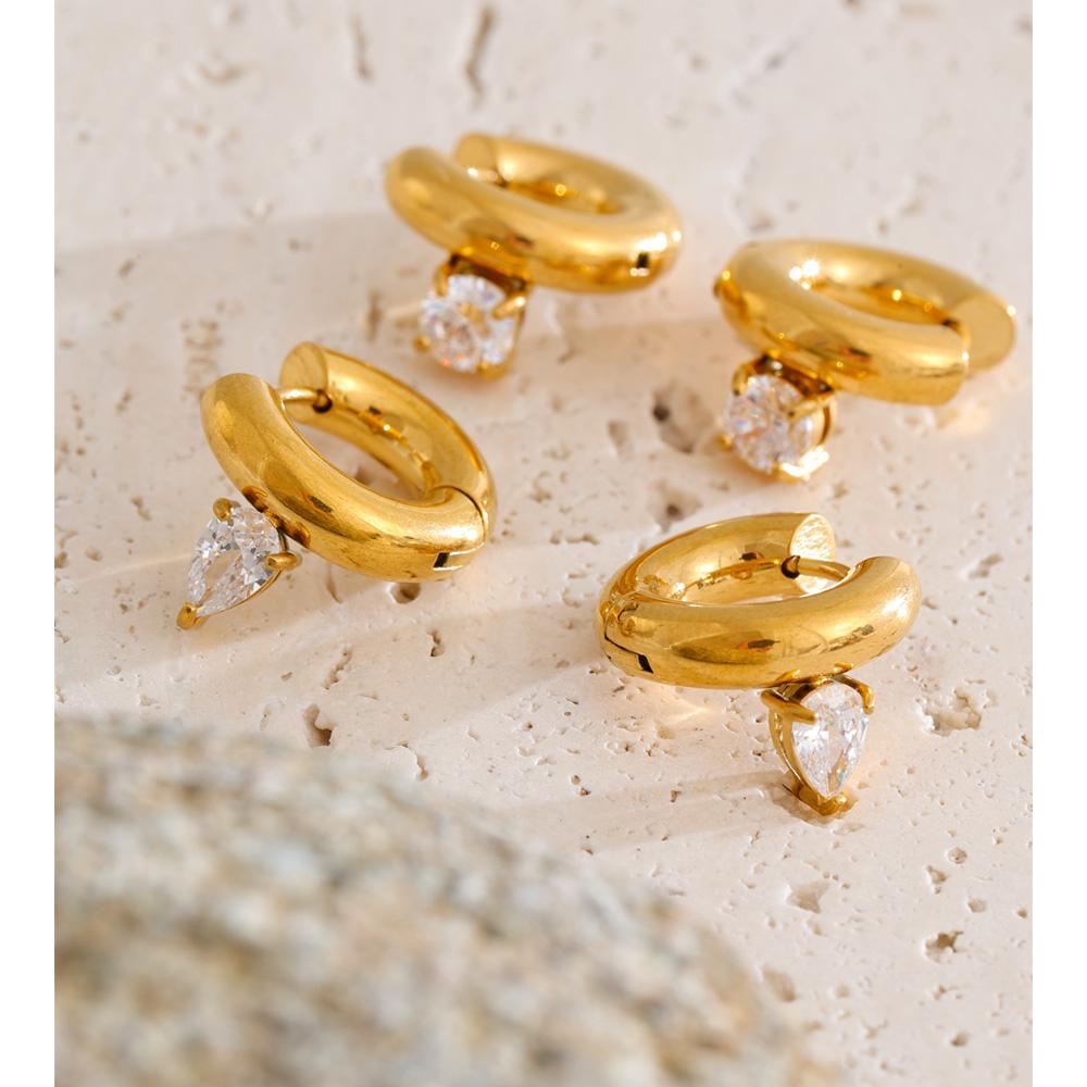 Eetit  Cubic Zirconia Round Water Drop Hoop Earrings 18K Golden Plated Stainless Steel Daily Wear Popular Jewelry 2025 Waterproof