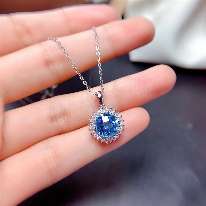 BELLA BOX Ohňostroje, řezání, špičkové internetové živé vysílání celebrit, nový produkt, simulace, mořský modrý topaz, otevírací prsten, dámský přívěsek, náhrdelník