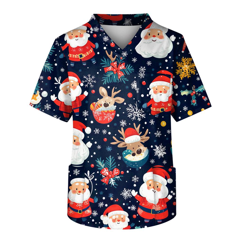 Men's Short Sleeve V-Neck Print Chest Pocket Care Top