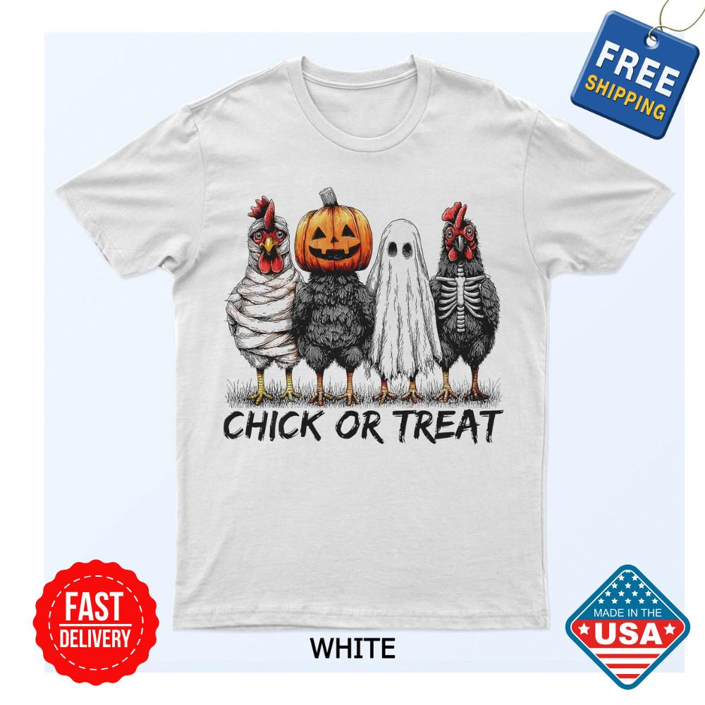 

Chick Or Treat Halloween Pumpkin Ghost Spooky Funny Chicken T-Shirt Inspired NEW Unisex T-Shirt L