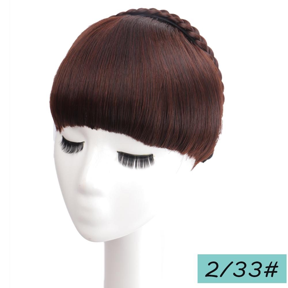Synthetic Heat Resistant Hair Neat Fringe With Braids Headband Blunt Bangs Hair Extensions for Women Hairpieces