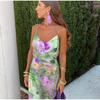 Fashion Elegant Print Dress Women Sexy Off Shoulder Backless Tie-dye Suspender Female Dresses 2 Piece Slash Neck Vacation Lady Robes