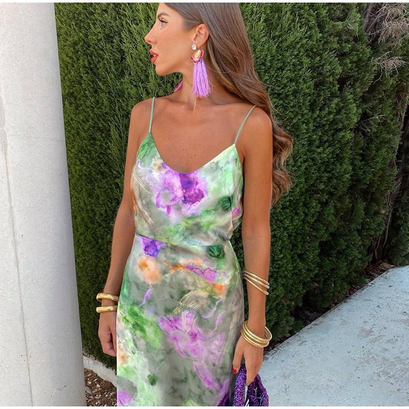 Fashion Elegant Print Dress Women Sexy Off Shoulder Backless Tie-dye Suspender Female Dresses 2 Piece Slash Neck Vacation Lady Robes