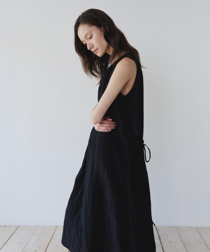 Ieoning Shirring Long Sleeveless Dress, Black