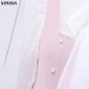VONDA Elegant Women Long Sleeve Ruffled Bow Knot Patchwork Office Midi Dress