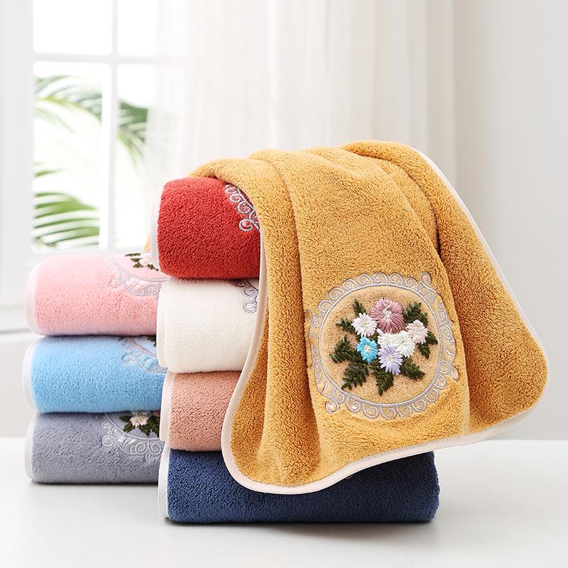 Premium Coral Fleece Absorbent Bath Towel - Thick, Non-Cotton, Floral Design for Adults