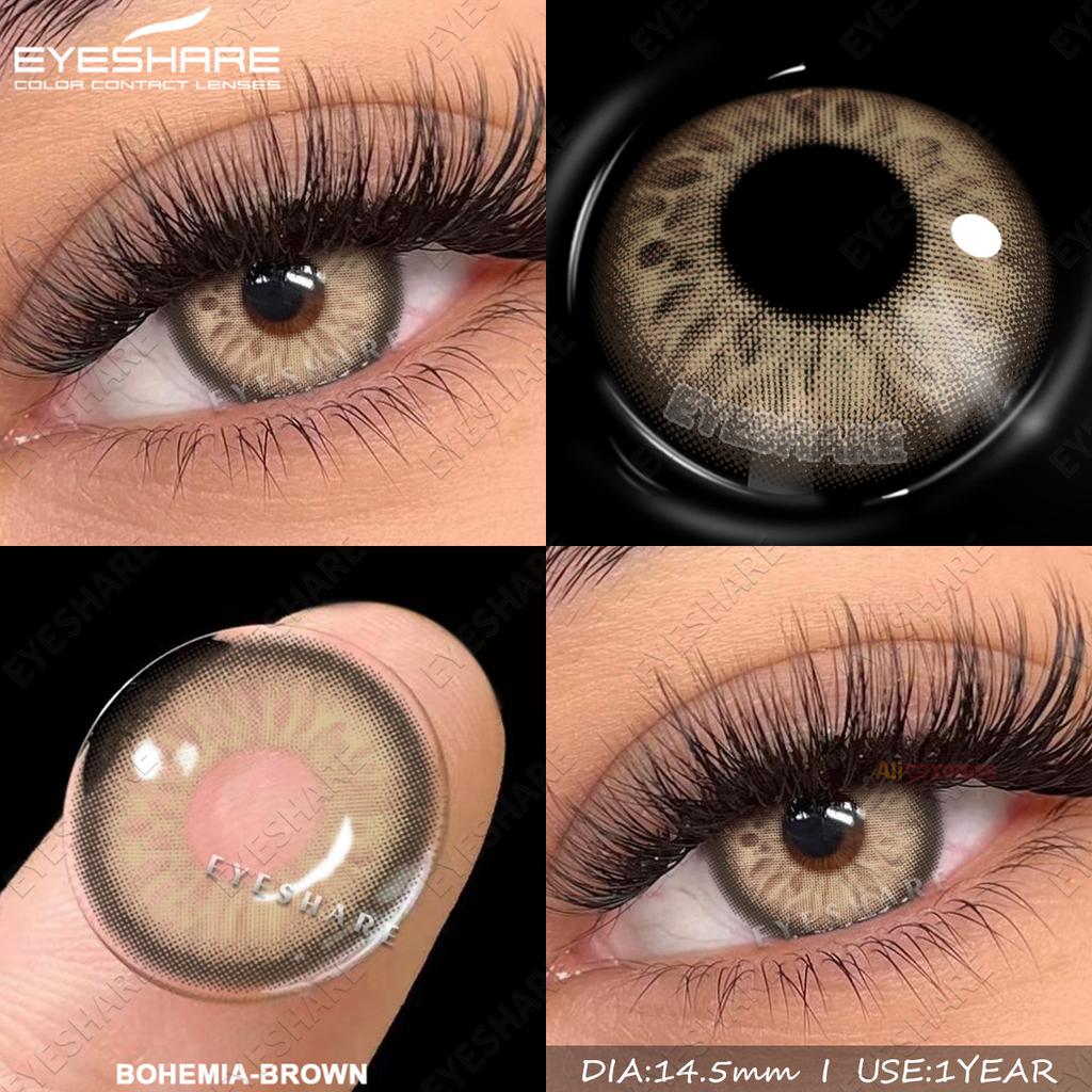 Eyeshare Natürliche farbige Kontaktlinsen für die Augen, 2 Stück, blaue Kontaktlinsen, braune Augen, Farblinsen, graue Schönheitsschüler, jährliche grüne Linsen