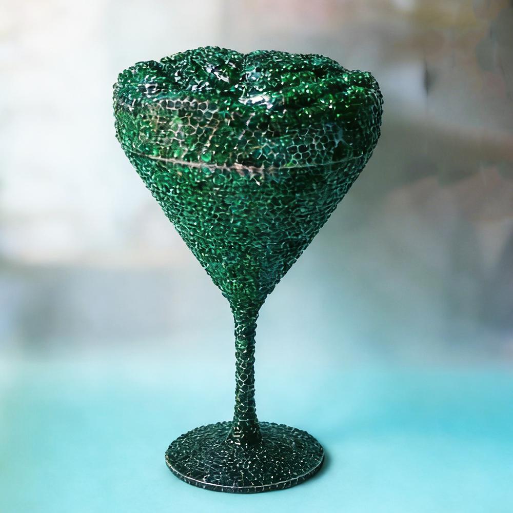 

Women Green Goblet Rhinestone Evening Bags Sparkling Crystal Clutches Metallic Cocktail Handbags Luxury Wedding Party Purses 20.5cmX12cm