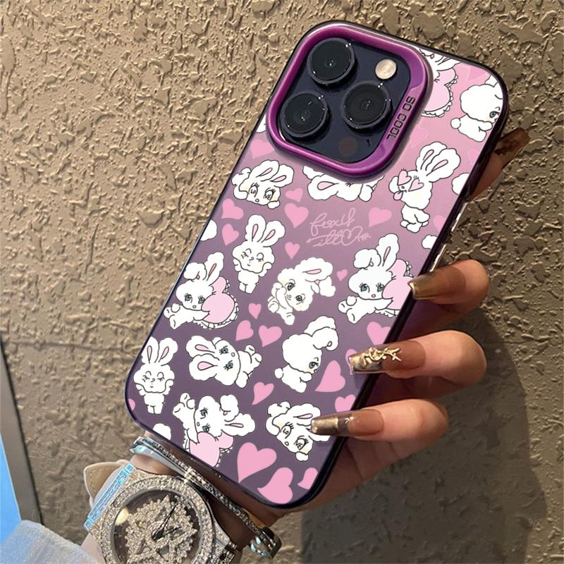 Cute Colorful Rabbit Electroplate Silver IMD Case For iPhone 15 14 16 Pro Max 11 12 13 Pro 7 8 Plus 16E X Shockproof Back Cover