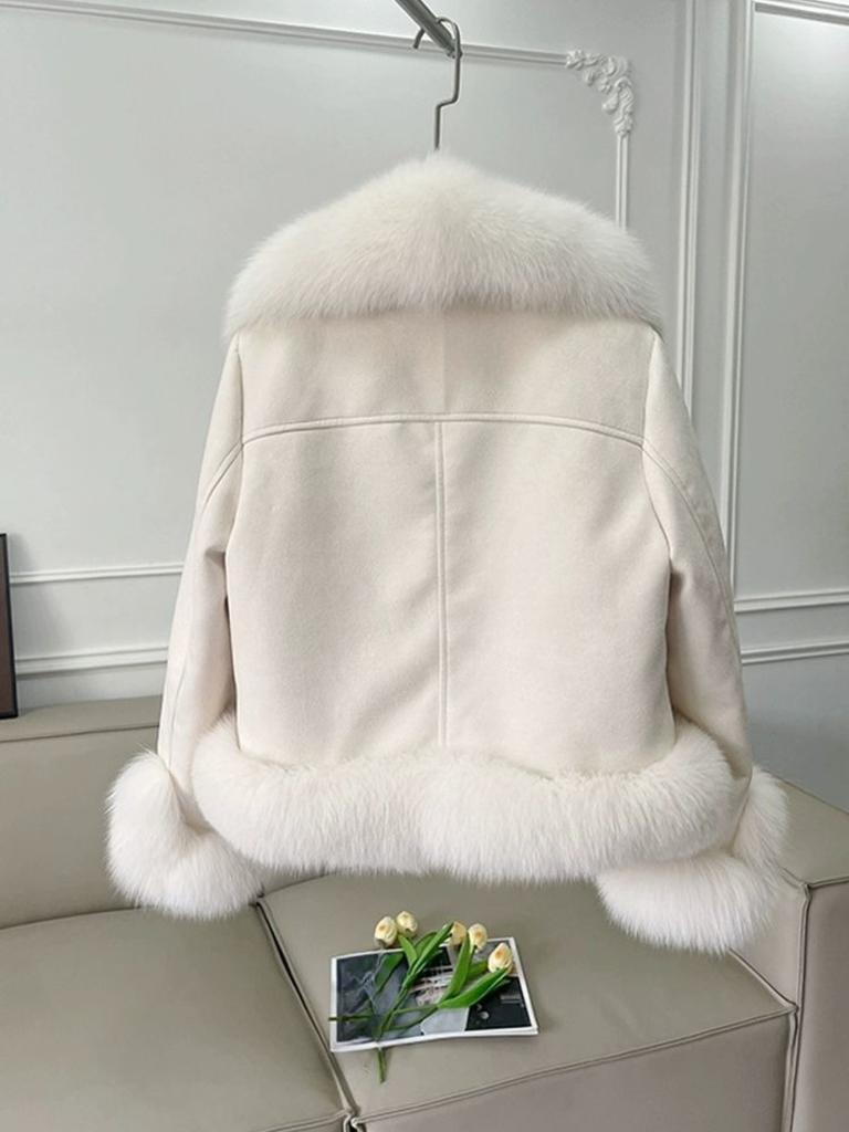 Women Fur & Faux Fur Coats ,turndown Collar, Pure Color, Loose and Casual, Fur Long-sleeved Coats ,Faux Fur Coats ,pocket Jacket