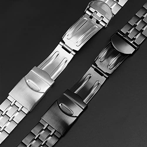 ZHUOLEI Swatch Strap, 17mm, 19mm, 21mm Stainless Steel Metal Band (Black, 21mm)