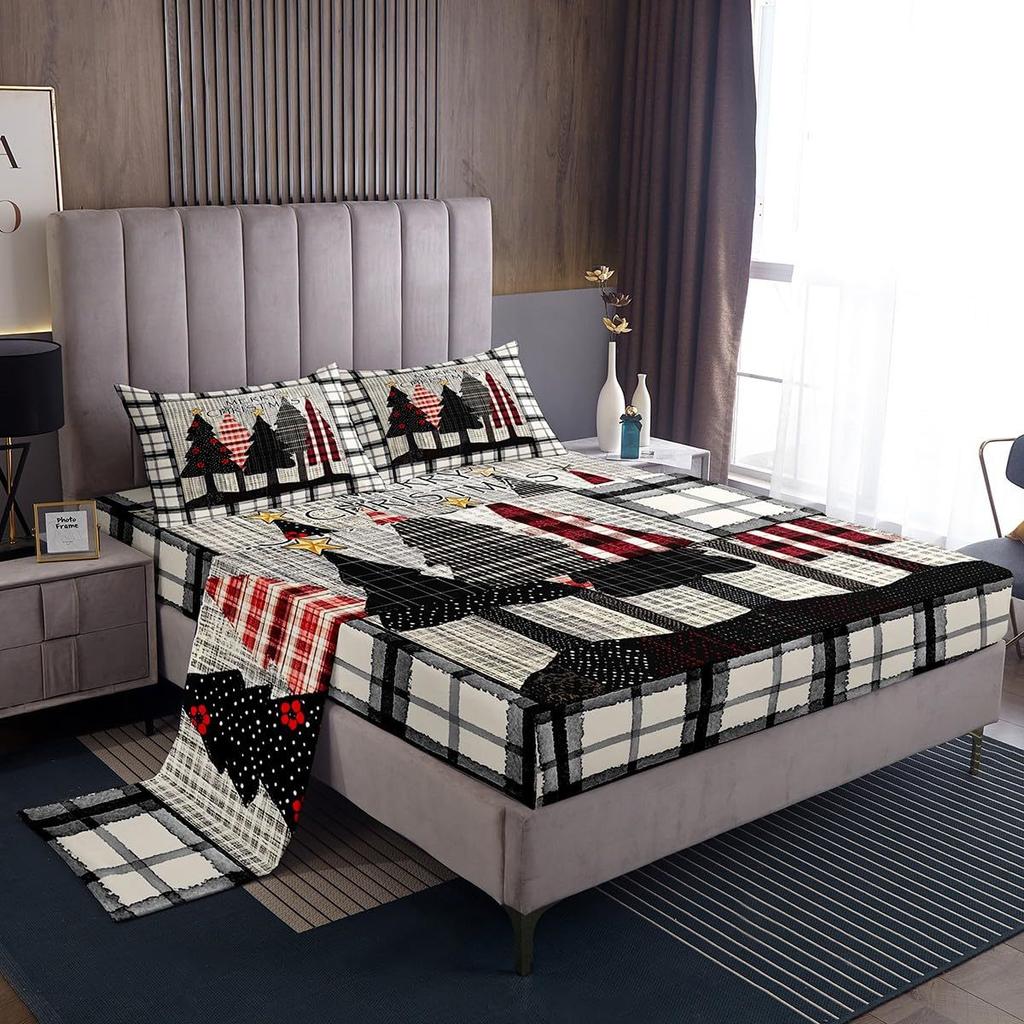 Christmas Theme Pattern Mattress Four-Piece Bedding Set Bedroom Dormitory Bedding Decoration