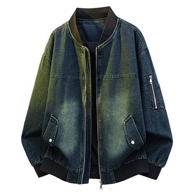 Veste en jean bleu nostalgique décontractée pour hommes, Veste en jean ample pour hommes pour le printemps et l'automne, Veste en jean délavé rétro pour hommes
