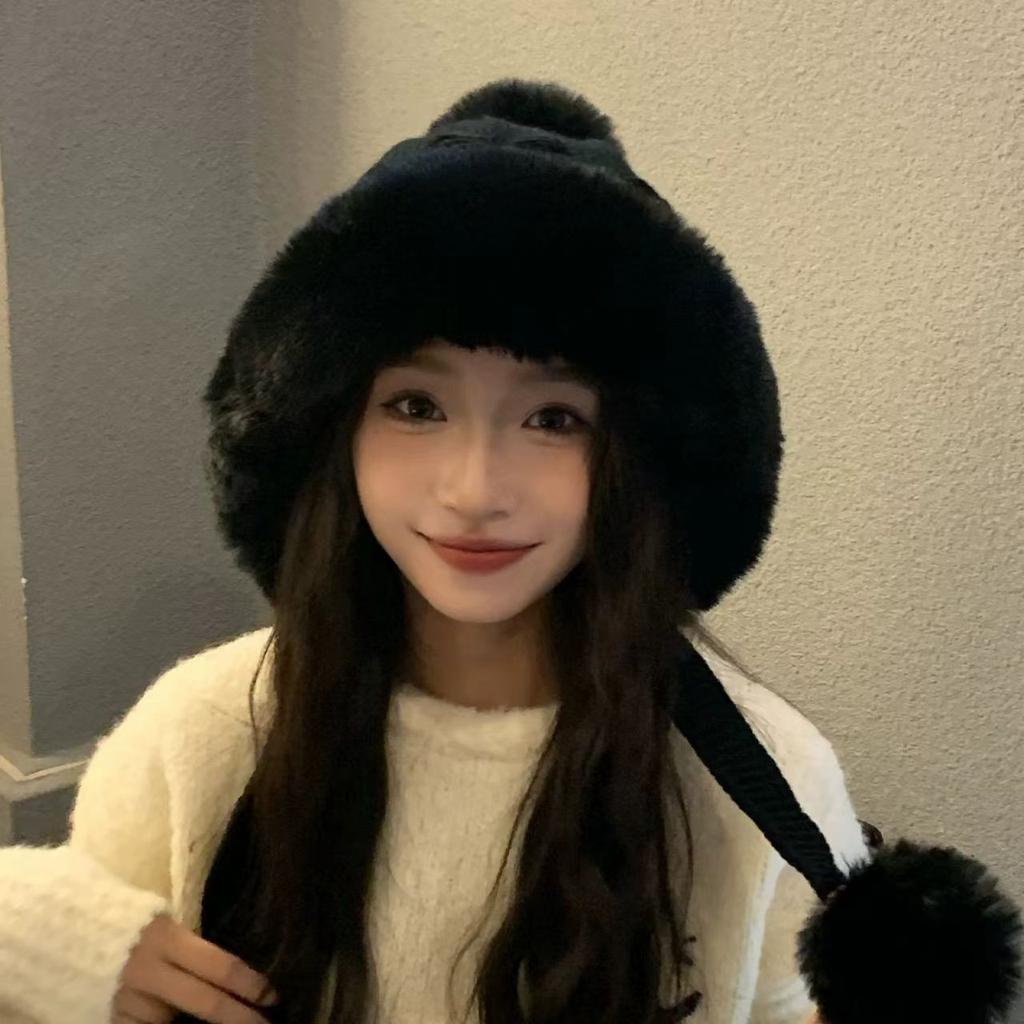 Plush Lei Feng Hat Women's Winter Plush Thickened Warm Ear Protection Riding Windproof and Cold-proof Wool Knitted Hat