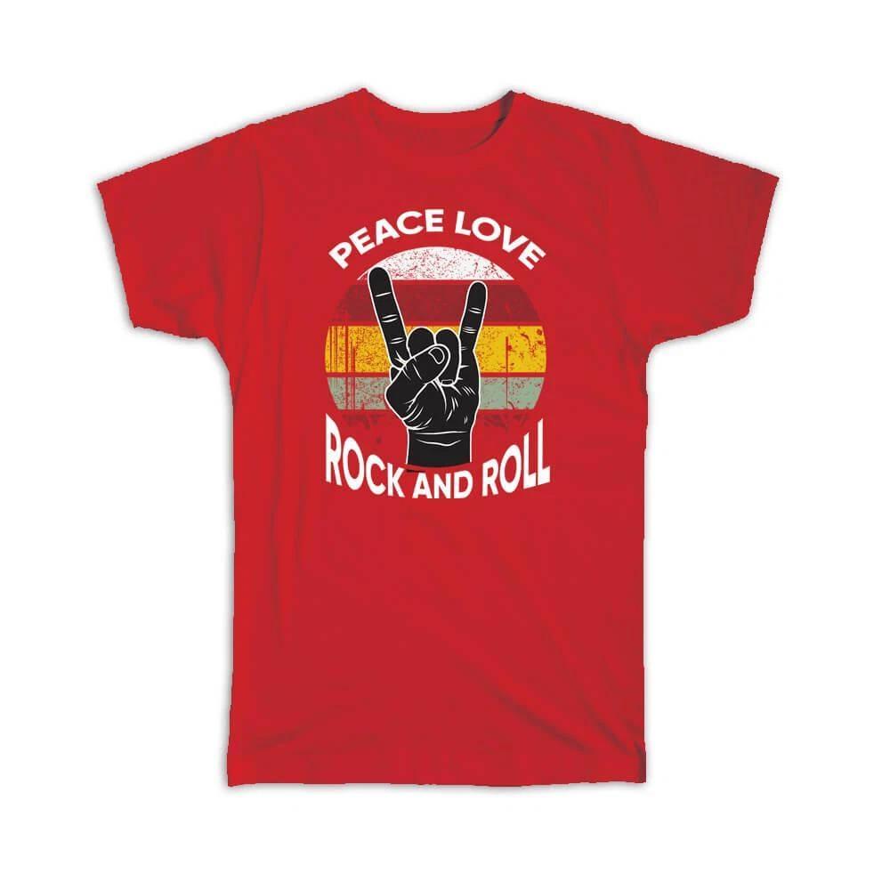 

Gift T-Shirt : Peace Love Rock And Roll Wall Art Print Music Lover Retro L