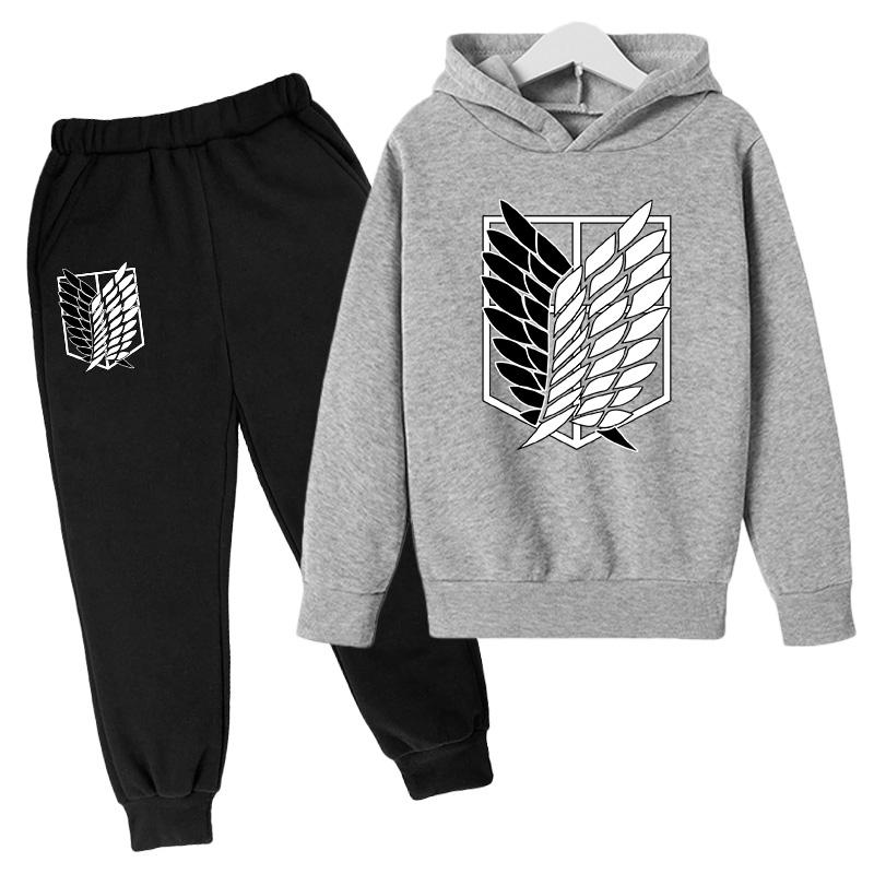 Japanese Manga Children Spring And Autumn Hoodie Pants Two Piece Suit Boys And Girls Outdoor Sports Set Kid Casual Pullover Coat