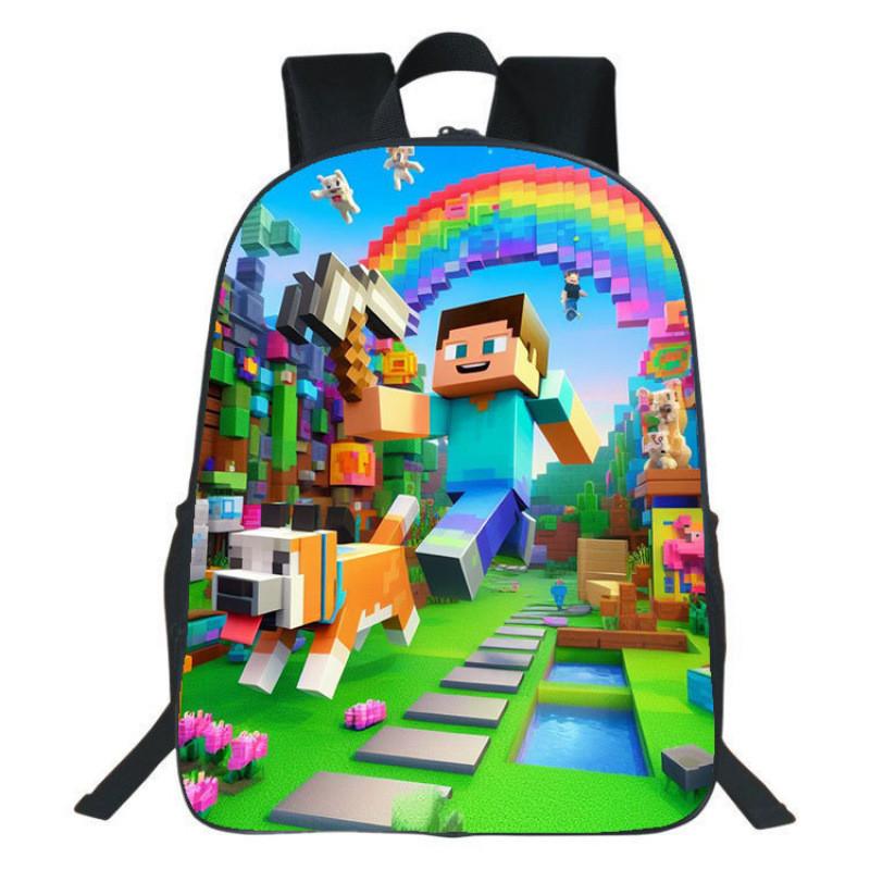 Minecraft Backpack For Kids With Printed Design Nylon School Bag With Padded Straps For Elementary Students