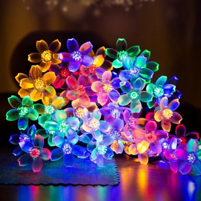 6.5M 30LED Solar String Sakura Lights LED Outdoor Waterproof Festival Garden Decorative Lights Christmas Tree Decorative Lights