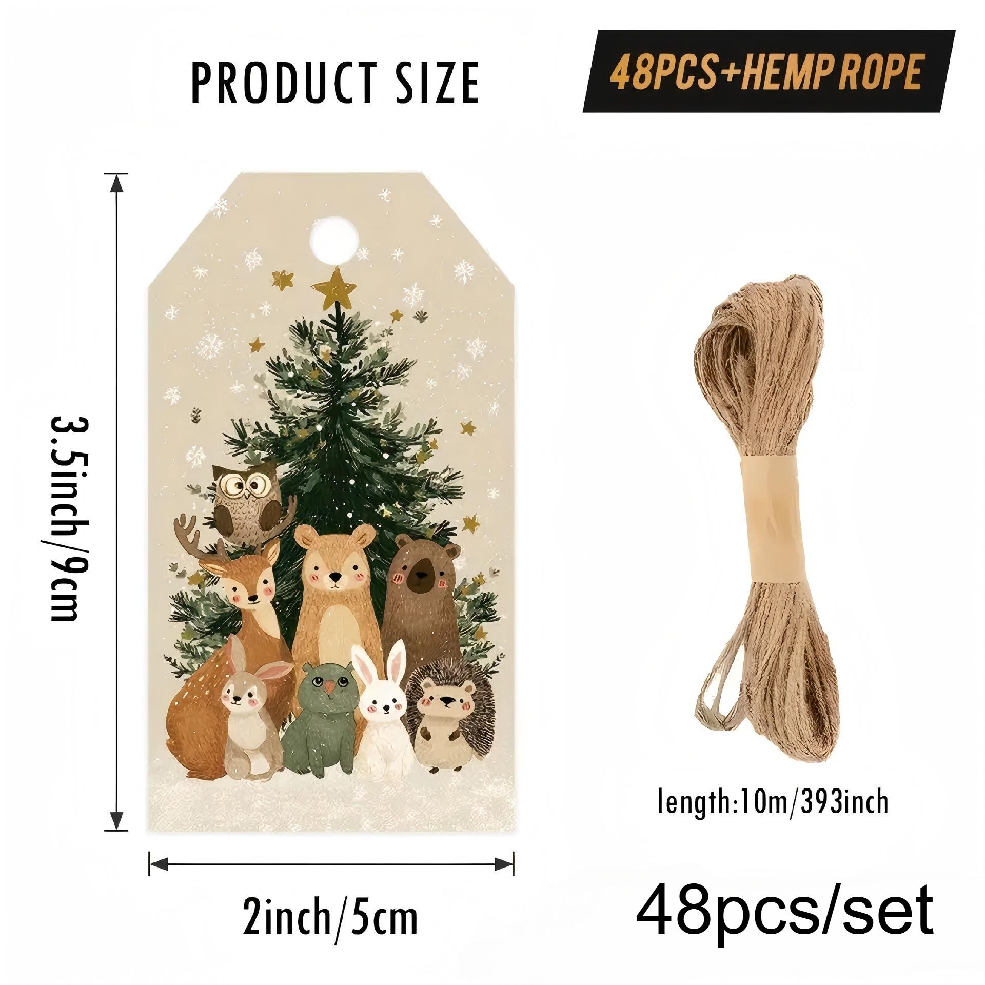 

48/96pcs Festive Christmas Gift Tags with Hemp Rope - Adorable Animal & Tree Design, for Nature-Loving Gifts, Seasonal Decor