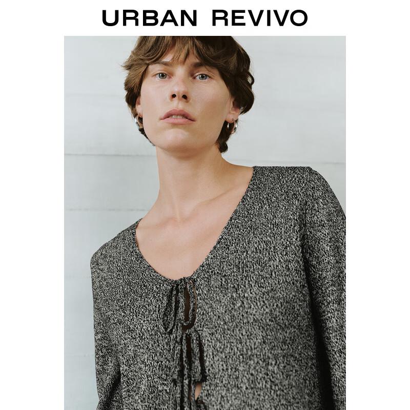 UR Damen Vintage Strukturierte Strickjacke mit Bindeband vorne