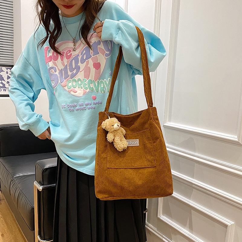 IELGY Corduroy Bag women s fashion trend all-match one shoulder portable bucket bag