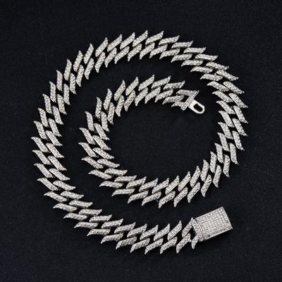 Herren 18mm Hip Hop Stachel Cuban Link Kette Halskette mit Strass Bling