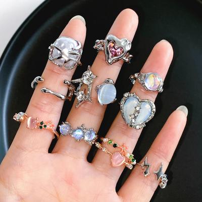 Set Inele Inimă de Cristal Y2k Pentru Femei Fete Inele Neregulate Culoare Aliaj Zinc Vintage Inele Fashion Kpop Zircon Cadouri Zircon pentru Petrecere