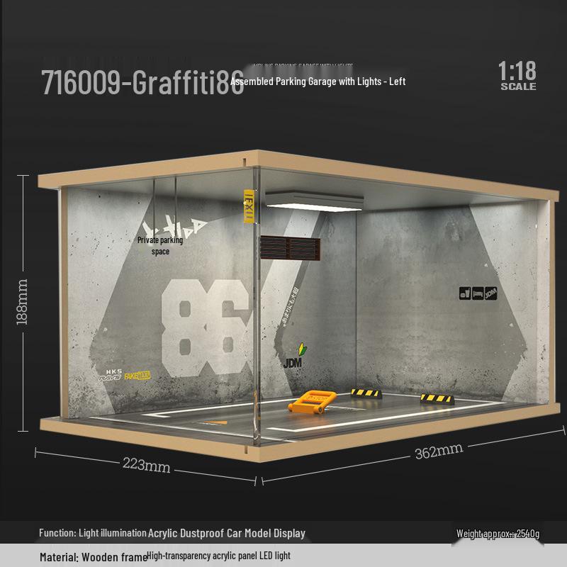 1/18 Wooden Parking Garage Model with Lighting and Dustproof Ornaments