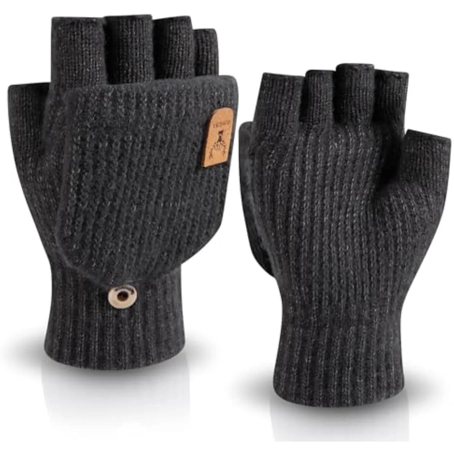 

Women Winter Half Finger Thick Warm Gloves, Fashion Plush Flip Knitted Gloves Suitable For Outdoor Sports For Kids