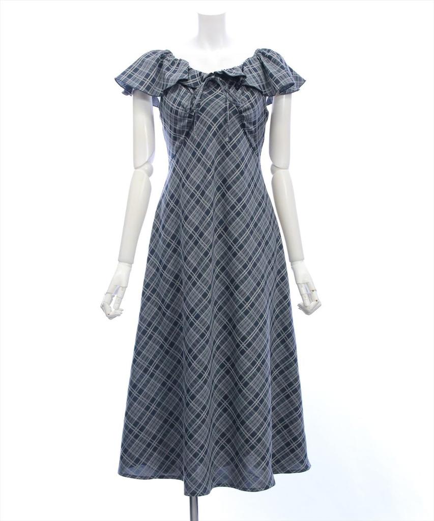 Long Dress for Checkered Short Slimming with Waist Checkered Frill Dress [Clear] Women, Frilled, Pattern, Sleeves, Flared, Effect, Figure-Flattering,