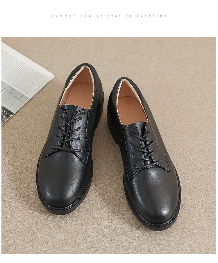 Women's British Style Black Leather Loafers - Soft-Soled, Mid-Heel, Flat Work Shoes for Autumn 2025