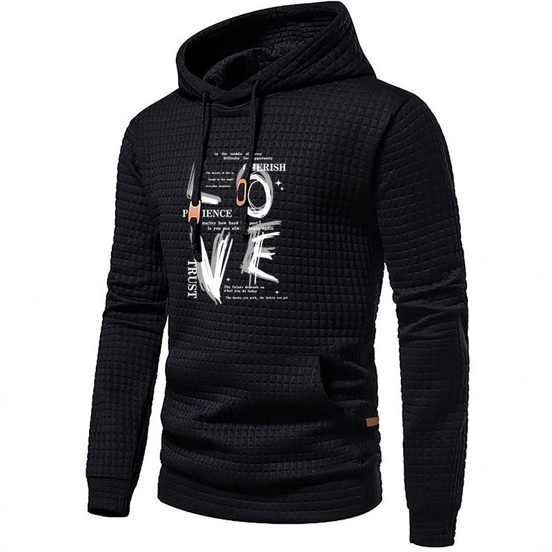 Men's Waffle Pattern Hoodie Spring Autumn Casual Pullover Sweatshirt Outdoor Sports Hoodie Tops Male Clothing