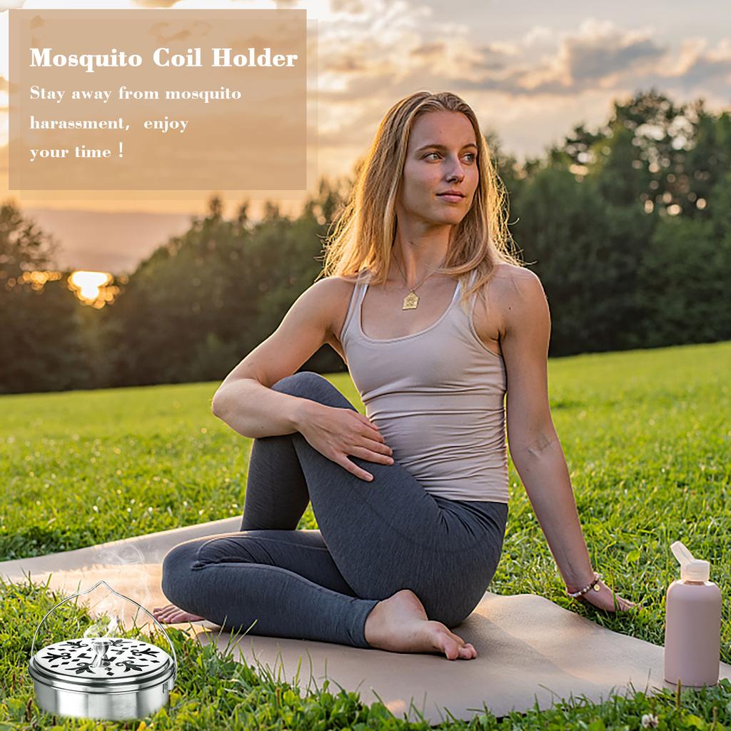 4 Pieces Mosquito Coil Holder Portable Mosquito Incense Holder With Handle Round Metal Sandalwood Holder For Home Camping