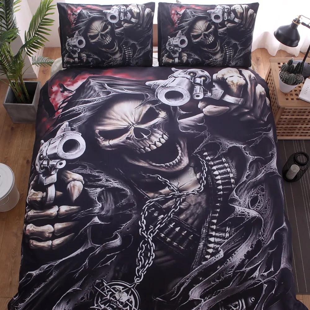 Bedclothes Digital Printing 3D Halloween Bedding set,SKull Bed Bedlinen Black Zipper Bed Cover Sets  King Size Comforter Set OEM