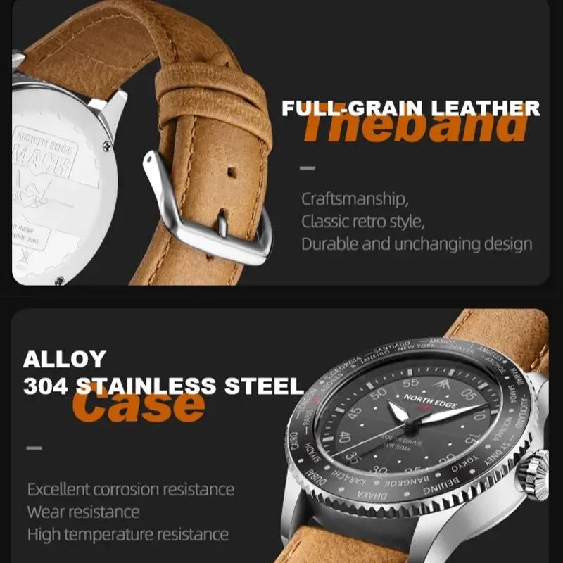 NORTH EDGE MACH Solar Power Quartz Watch Men Waterproof 50M Men's Pilot Sports Wristwatches Luminous Enviormentally Clock