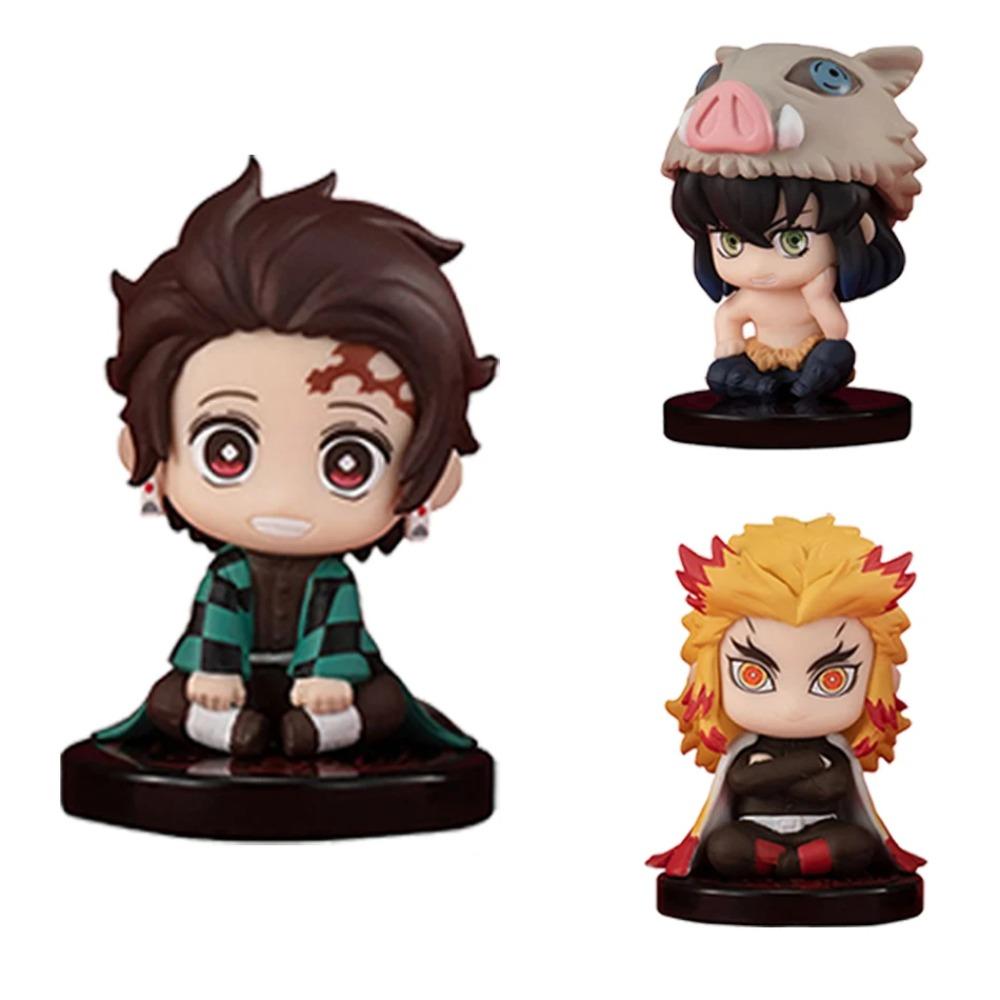 5-15pcs Q Version Demon Slayer Sitting Ghost Doll Tanjiro Nidouzi Inosuke Zenizu Toy Figural PVC Model Gift