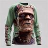 Monster Print Casual Men's Long-sleeved T-shirt Outdoor Vacation Round-neck Long-sleeved Spring and Autumn Clothing