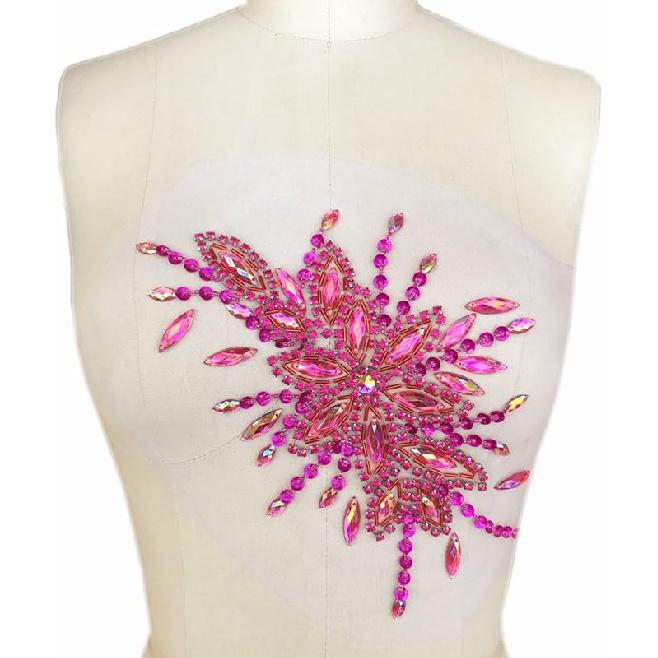 Exquisite Uniquely Pure Handmade AB Colour Bright Crystal Patches Sew-on Rhinestones Applique with Stones Sequins Beads for Wedding Dress DIY Manual