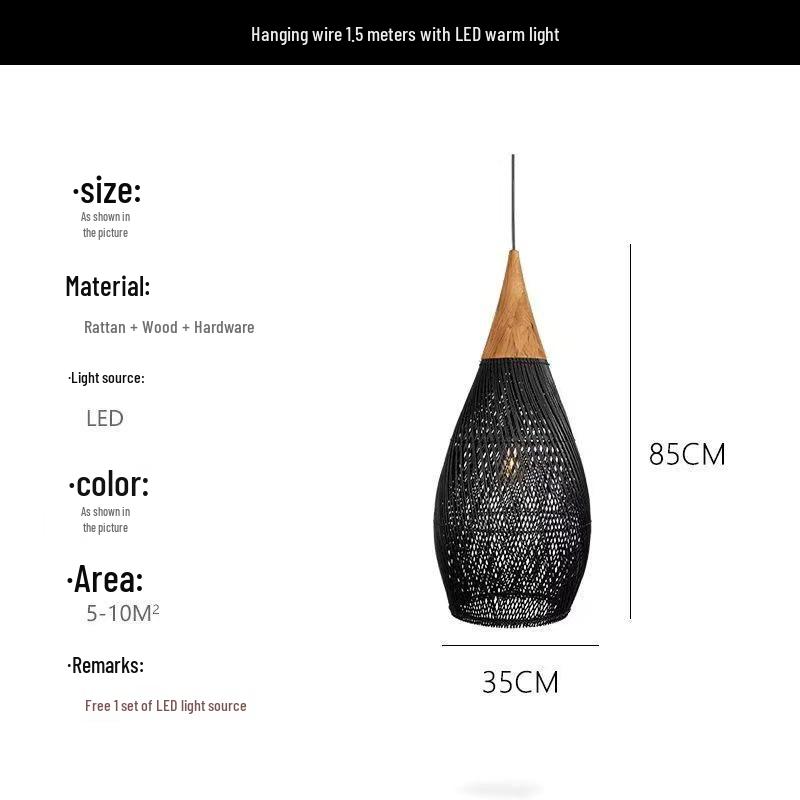 Southeast Asian Wabi-Sabi Rattan Pendant Light for Restaurants, Homestays, Tea Rooms, and Zen Spaces - Vintage Handmade Woven Design