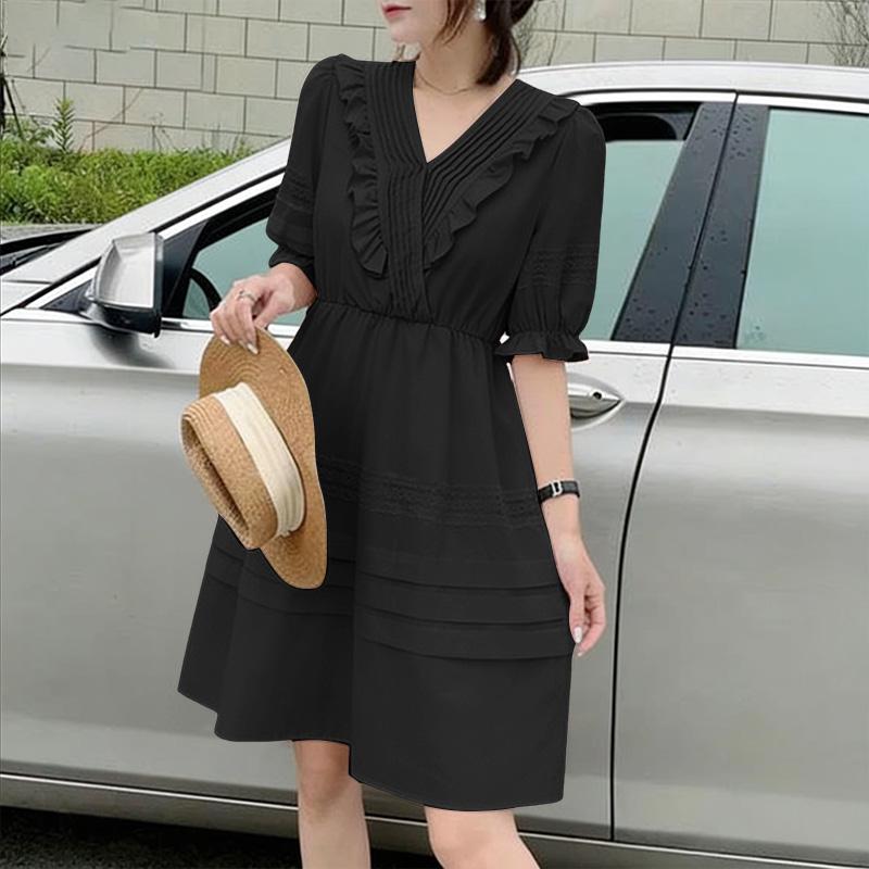 

ZANZEA Women Ruffles V-Neck Solid Color Casual Half Sleeve Dress 5XL чорний