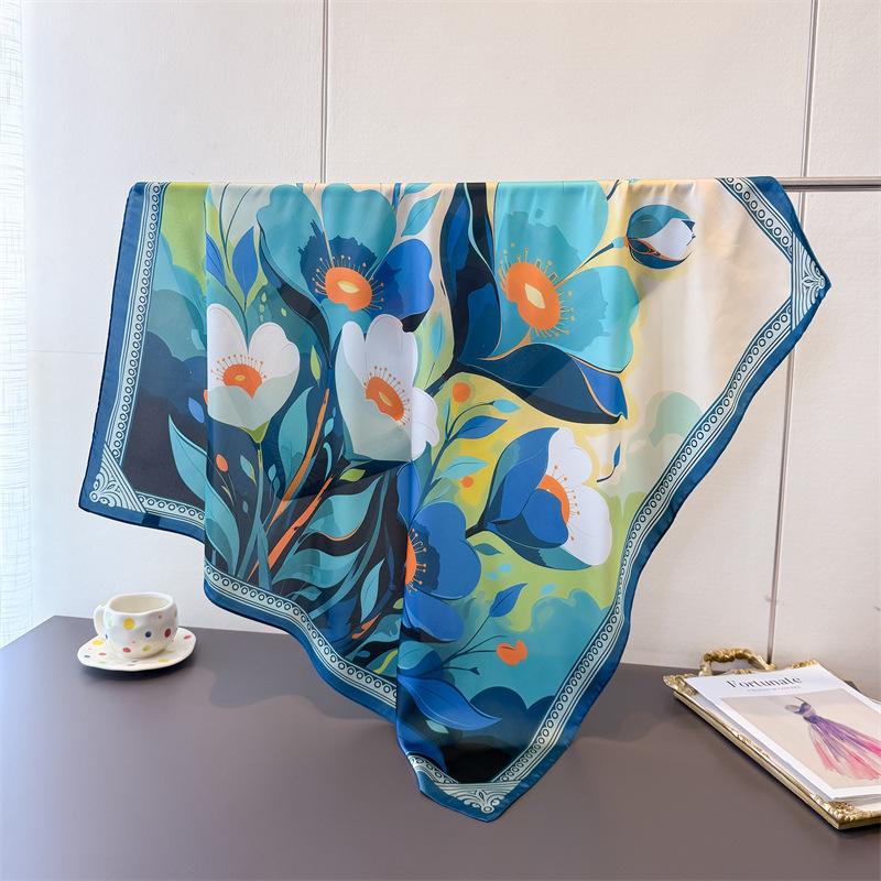 Mori Refreshing Simulation Silk High-end Large Square Scarf Silk Scarf Printed Shawl Decorative Scarf Sunscreen Headscarf Scarf Female