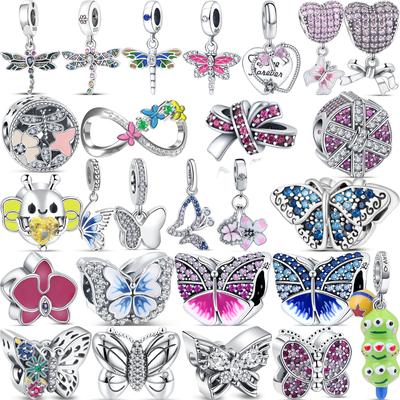 New Original Design Bee Butterfly Dragonfly Cartoon Lovely Beads Fit Pantaro Charm Bracelet DIY 925 Sterling Copper Zircon Gift