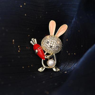 Japanese Cartoon Cute Carrot Rabbit Zirconia Brooch Lapel Pin