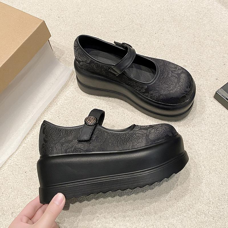 Pantofi Mary Janes de lux cu platformă brodați și imprimați pentru femei 2025 Noi cu vârf rotund mare, curea cu cataramă, confortabili, cu talpă groasă