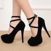 Fashion Pumps High Heel Women New Style Flock Fashion Cross Straps 14cm Heel High 4cm Platform Model Nightclub Sexy Plus Size 35-46