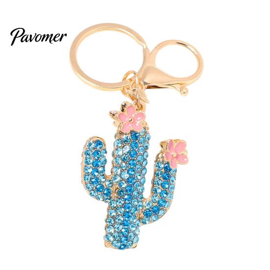 Cactus Keychain Bling Rhinestone Keychain, Pink Flower Keys Accessory Keyring Pendant, Handbags Backpacks Purse Charm Schoolbag Ornament