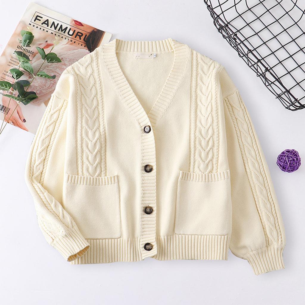 Women's Solid Color Long Sleeved Button Knit Cardigan Jacket Sweater Knit Sweater