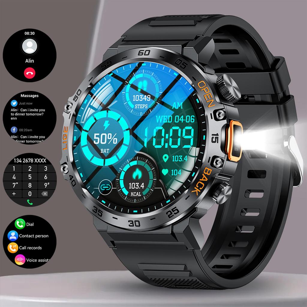 LIGE New LED Lighting Smart Watch 1.53inch HD Round Screen Bluetooth Call Men Smartwatches