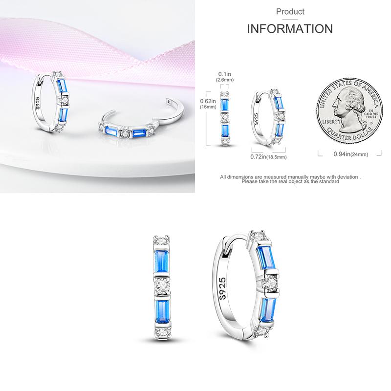 Sparkling Blue Zircon Hoop Earrings Pave U Shape Star Devil Eyes Circle S925 Drop Earring Fit Original Party Jewelry
